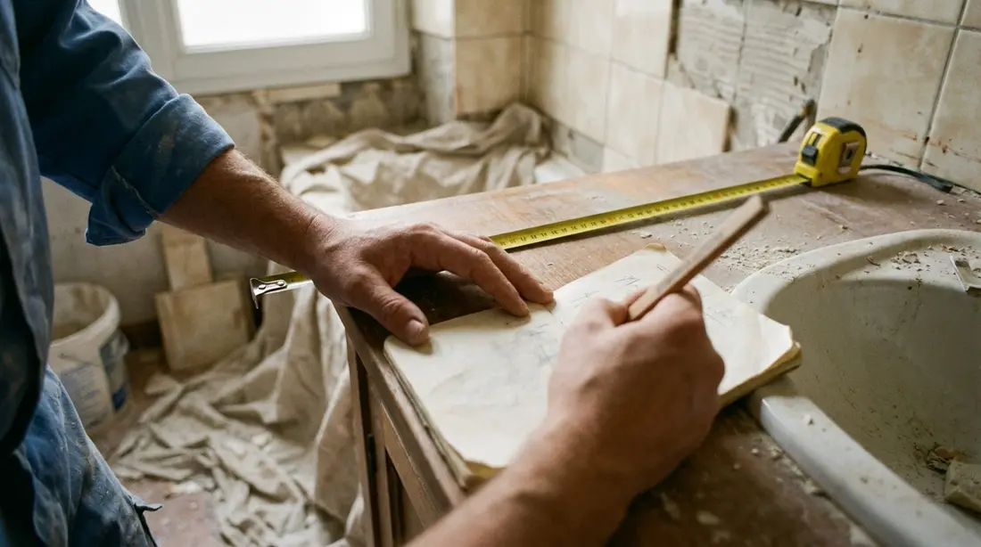 Un artisan prépare le chiffrage d’un chantier de plomberie